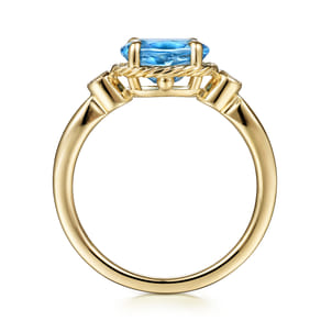 Promise Ring - 14K Yellow Gold Rope Swiss Blue Topaz and Diamond Ring