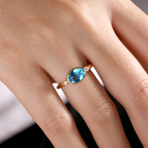 Promise Ring - 14K Yellow Gold Rope Swiss Blue Topaz and Diamond Ring