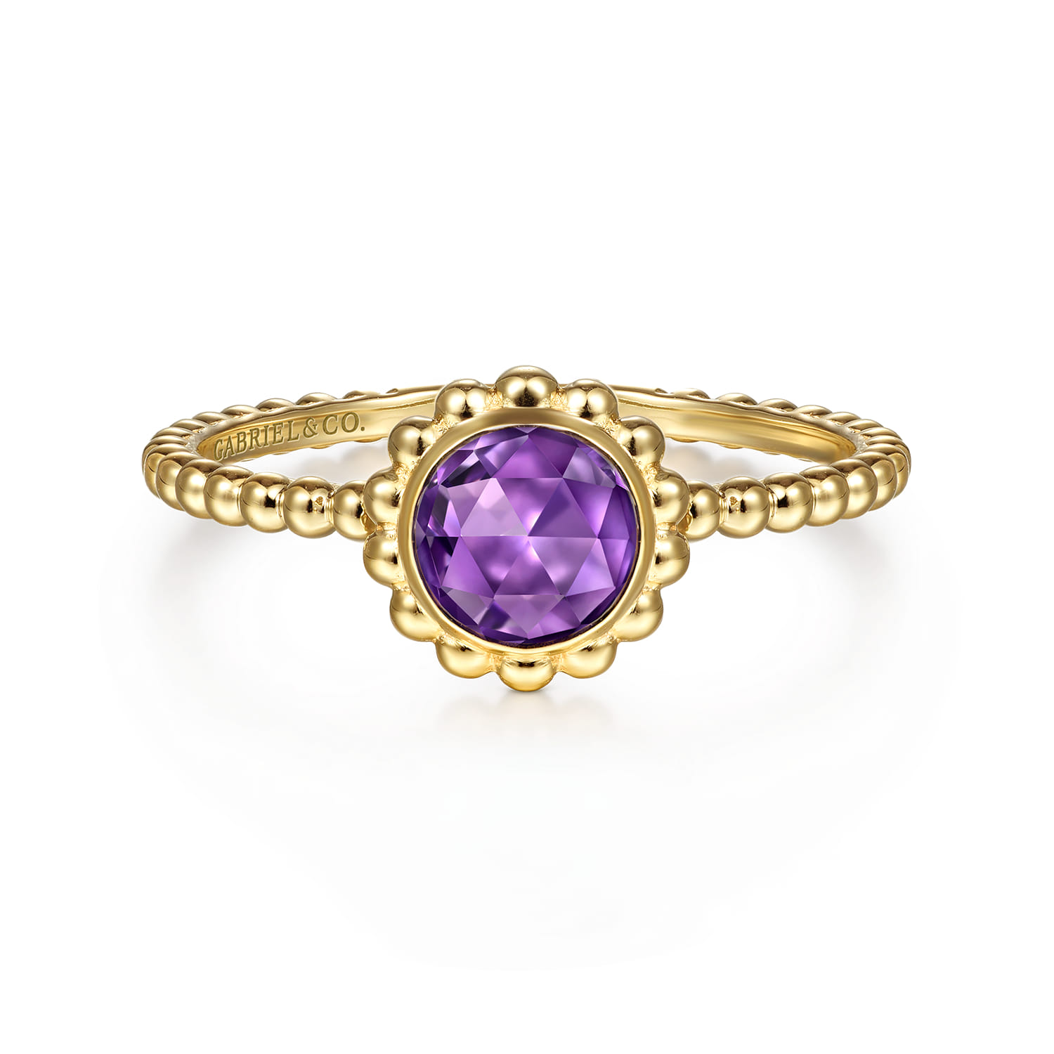 Promise Ring - 14K Yellow Gold Round Amethyst Bujukan Beaded Promise Ring - Shot 1
