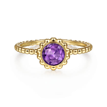 Promise Ring - 14K Yellow Gold Round Amethyst Bujukan Beaded Promise Ring