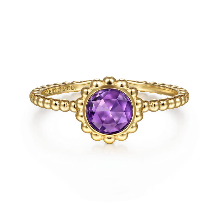 Promise Ring - 14K Yellow Gold Round Amethyst Bujukan Beaded Promise Ring - Shot 1