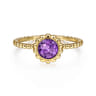 Promise Ring - 14K Yellow Gold Round Amethyst Bujukan Beaded Promise Ring