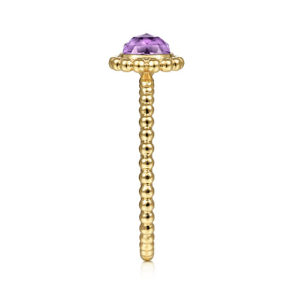 Promise Ring - 14K Yellow Gold Round Amethyst Bujukan Beaded Promise Ring