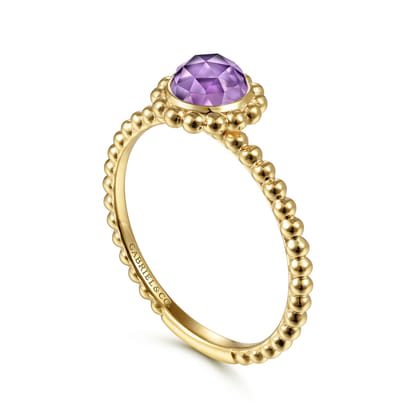 Promise Ring - 14K Yellow Gold Round Amethyst Bujukan Beaded Ring
