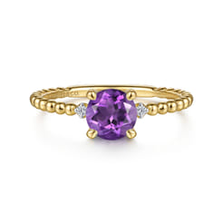 Promise Ring - 14K Yellow Gold Round Amethyst and Diamond Bujukan Promise Ring