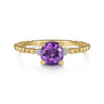 Promise Ring - 14K Yellow Gold Round Amethyst and Diamond Bujukan Promise Ring - 0.02 ct