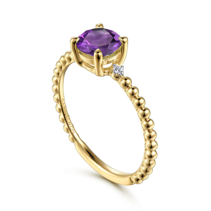 Promise Ring - 14K Yellow Gold Round Amethyst and Diamond Bujukan Promise Ring