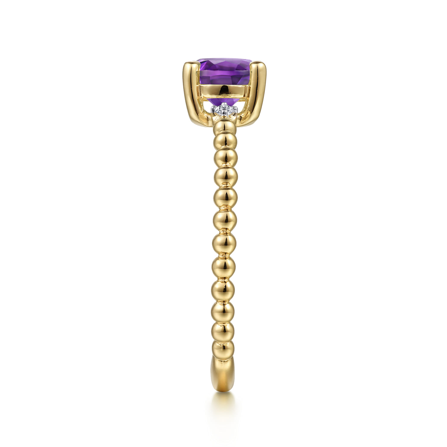 Promise Ring - 14K Yellow Gold Round Amethyst and Diamond Bujukan Promise Ring - 0.02 ct - Shot 4