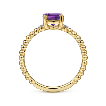Promise Ring - 14K Yellow Gold Round Amethyst and Diamond Bujukan Ring