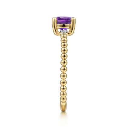 Promise Ring - 14K Yellow Gold Round Amethyst and Diamond Bujukan Ring