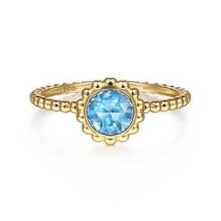 Promise Ring - 14K Yellow Gold Round Blue Topaz Bujukan Beaded Promise Ring