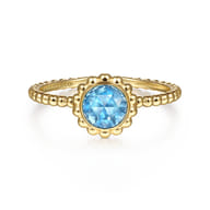 Promise Ring - 14K Yellow Gold Round Blue Topaz Bujukan Beaded Promise Ring