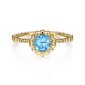 Promise Ring - 14K Yellow Gold Round Blue Topaz Bujukan Beaded Promise Ring