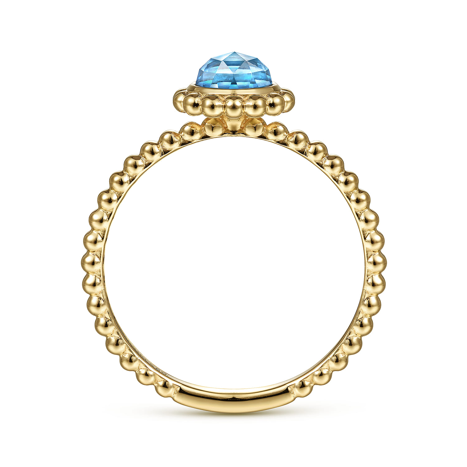 Promise Ring - 14K Yellow Gold Round Blue Topaz Bujukan Beaded Promise Ring - Shot 2