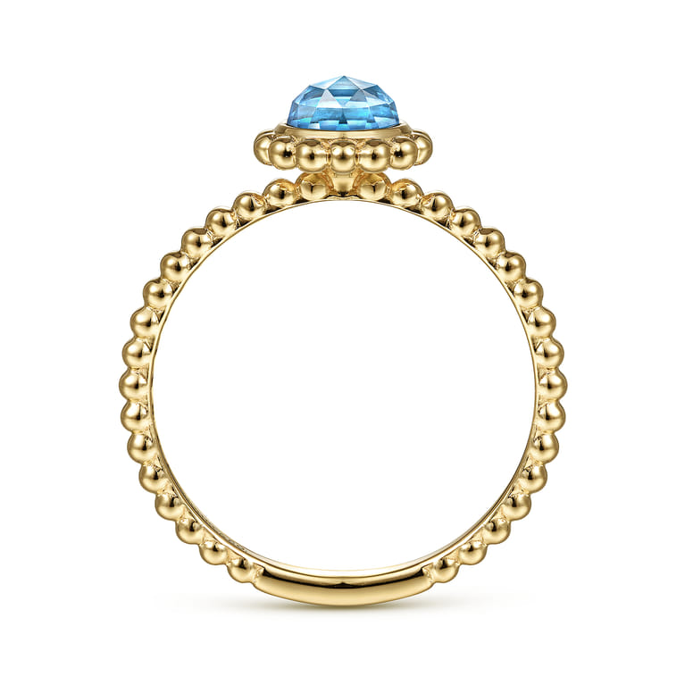 Promise Ring - 14K Yellow Gold Round Blue Topaz Bujukan Beaded Promise Ring - Shot 2
