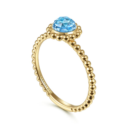 Promise Ring - 14K Yellow Gold Round Blue Topaz Bujukan Beaded Promise Ring