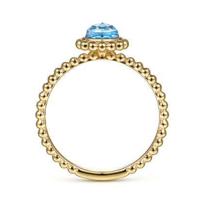 Promise Ring - 14K Yellow Gold Round Blue Topaz Bujukan Beaded Ring