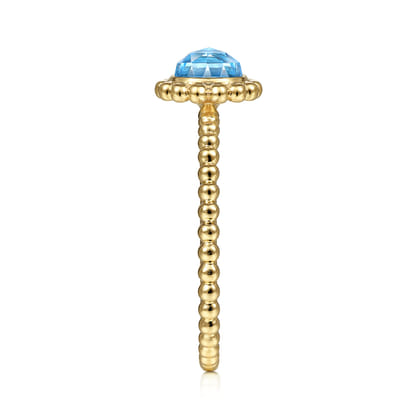 Promise Ring - 14K Yellow Gold Round Blue Topaz Bujukan Beaded Ring