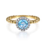Promise Ring - 14K Yellow Gold Round Blue Topaz and Diamond Halo Bezel Set Bujukan Promise Ring - 0.15 ct