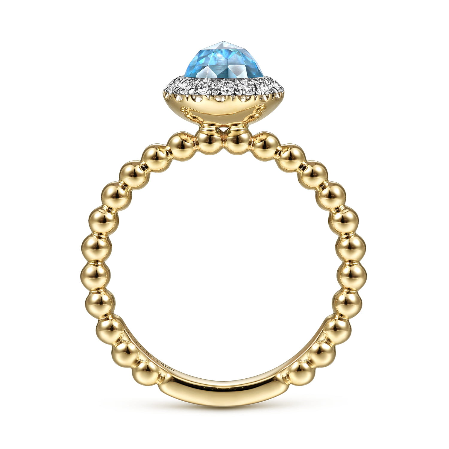 Promise Ring - 14K Yellow Gold Round Blue Topaz and Diamond Halo Bezel Set Bujukan Promise Ring - 0.15 ct - Shot 2