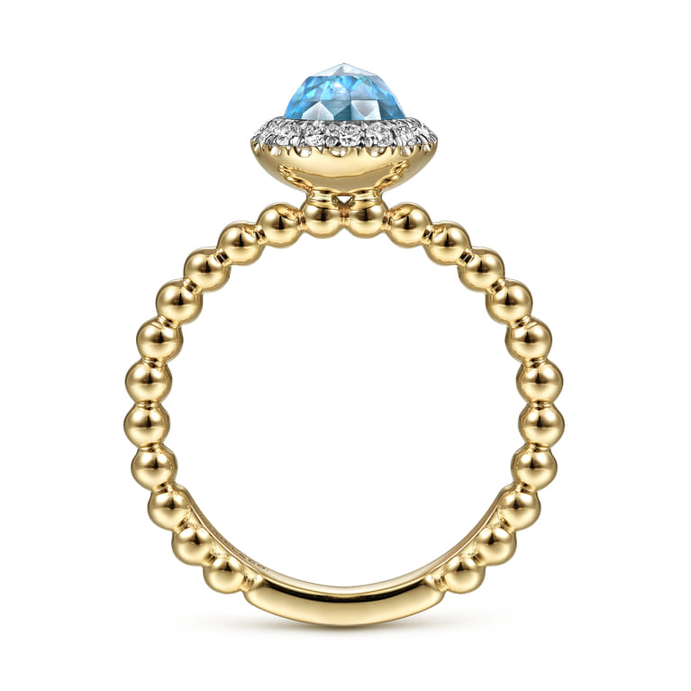 Promise Ring - 14K Yellow Gold Round Blue Topaz and Diamond Halo Bezel Set Bujukan Promise Ring - 0.15 ct - Shot 2