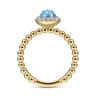 Promise Ring - 14K Yellow Gold Round Blue Topaz and Diamond Halo Bezel Set Bujukan Promise Ring - 0.15 ct