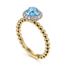 Promise Ring - 14K Yellow Gold Round Blue Topaz and Diamond Halo Bezel Set Bujukan Promise Ring - 0.15 ct