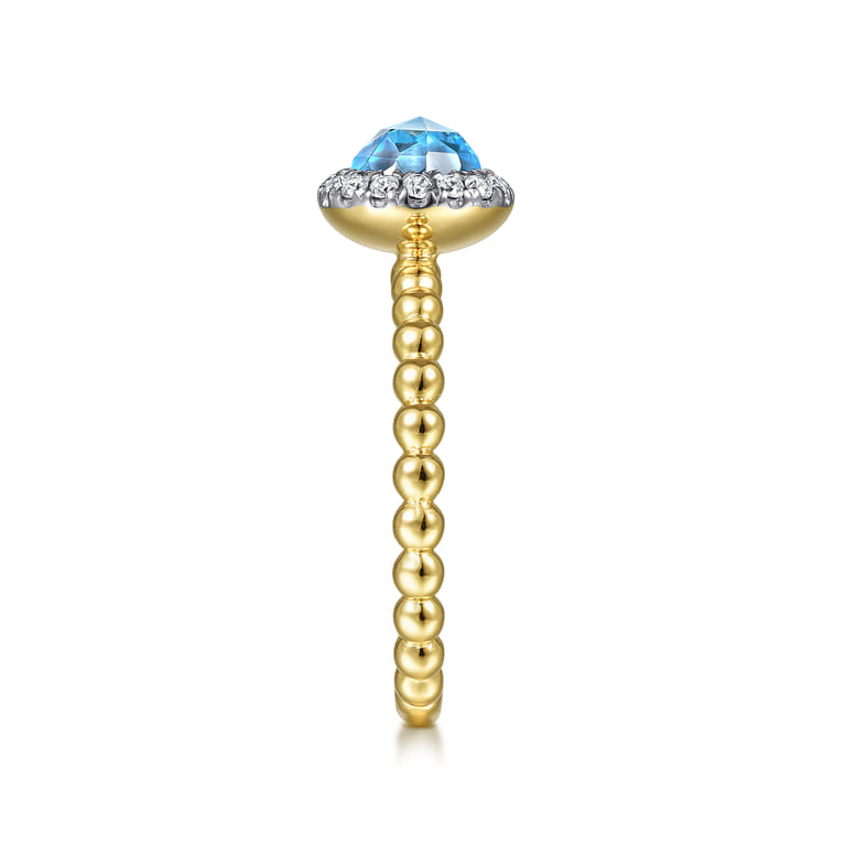 Promise Ring - 14K Yellow Gold Round Blue Topaz and Diamond Halo Bezel Set Bujukan Promise Ring - 0.15 ct - Shot 4