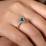 Promise Ring - 14K Yellow Gold Round Blue Topaz and Diamond Halo Bezel Set Bujukan Promise Ring - 0.15 ct