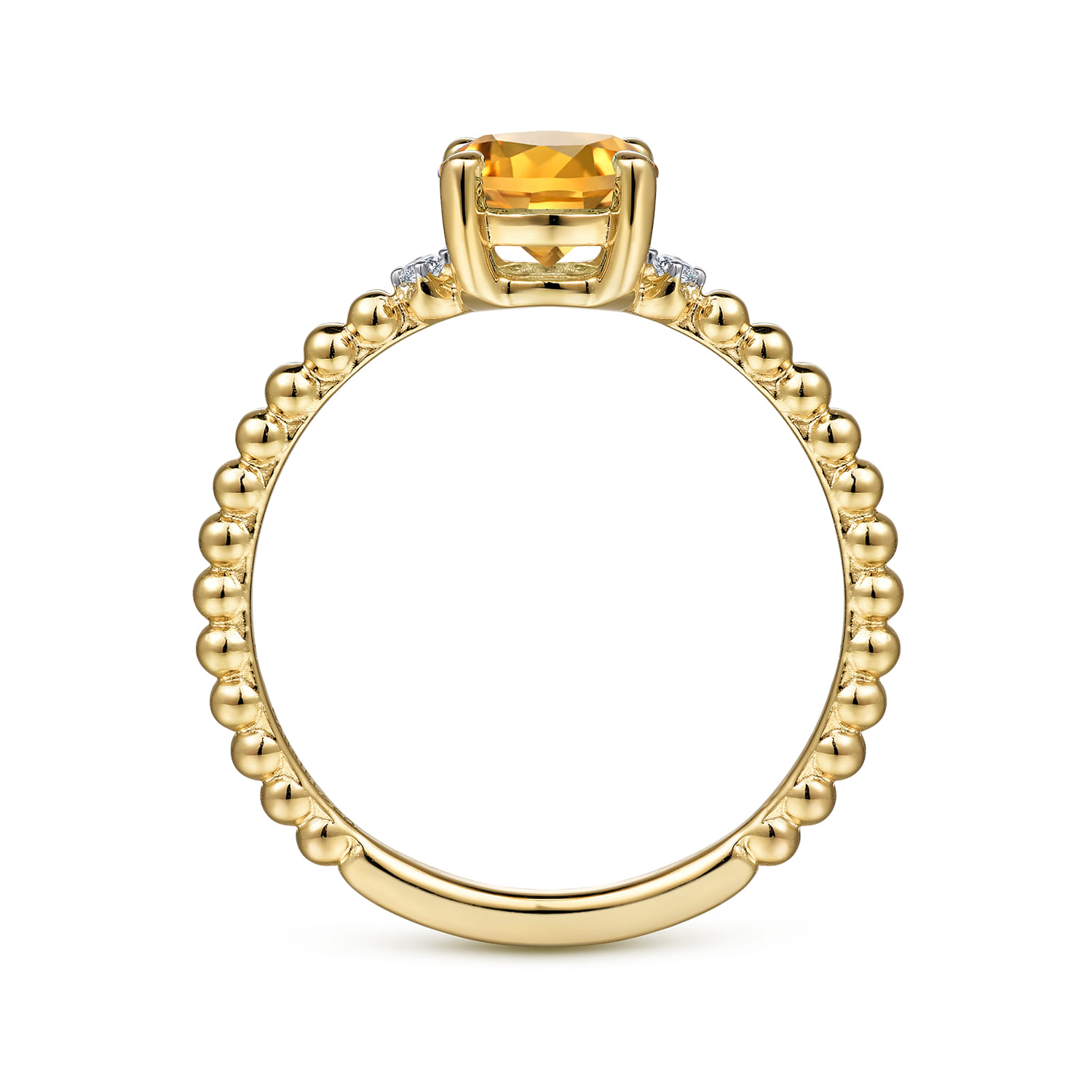 Promise Ring - 14K Yellow Gold Round Citrine and Diamond Bujukan Promise Ring - 0.02 ct - Shot 2