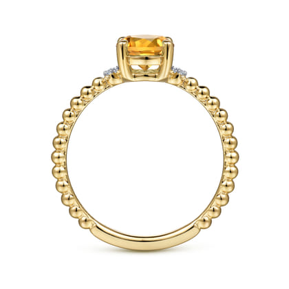 Promise Ring - 14K Yellow Gold Round Citrine and Diamond Bujukan Promise Ring