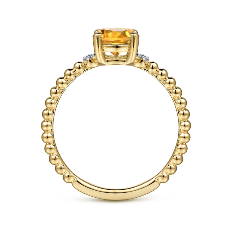 Promise Ring - 14K Yellow Gold Round Citrine and Diamond Bujukan Promise Ring - 0.02 ct - Shot 2