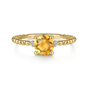 Promise Ring - 14K Yellow Gold Round Citrine and Diamond Bujukan Ring