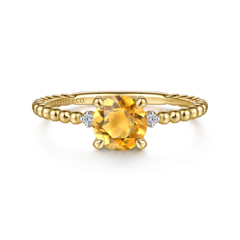 Promise Ring - 14K Yellow Gold Round Citrine and Diamond Bujukan Ring - 0.02 ct - Shot 1