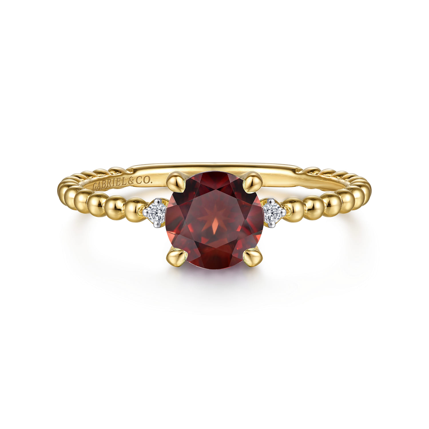 Promise Ring - 14K Yellow Gold Round Garnet and Diamond Bujukan Promise Ring - 0.02 ct - Shot 1