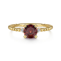 Promise Ring - 14K Yellow Gold Round Garnet and Diamond Bujukan Promise Ring