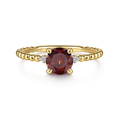 Promise Ring - 14K Yellow Gold Round Garnet and Diamond Bujukan Promise Ring