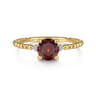 Promise Ring - 14K Yellow Gold Round Garnet and Diamond Bujukan Promise Ring - 0.02 ct