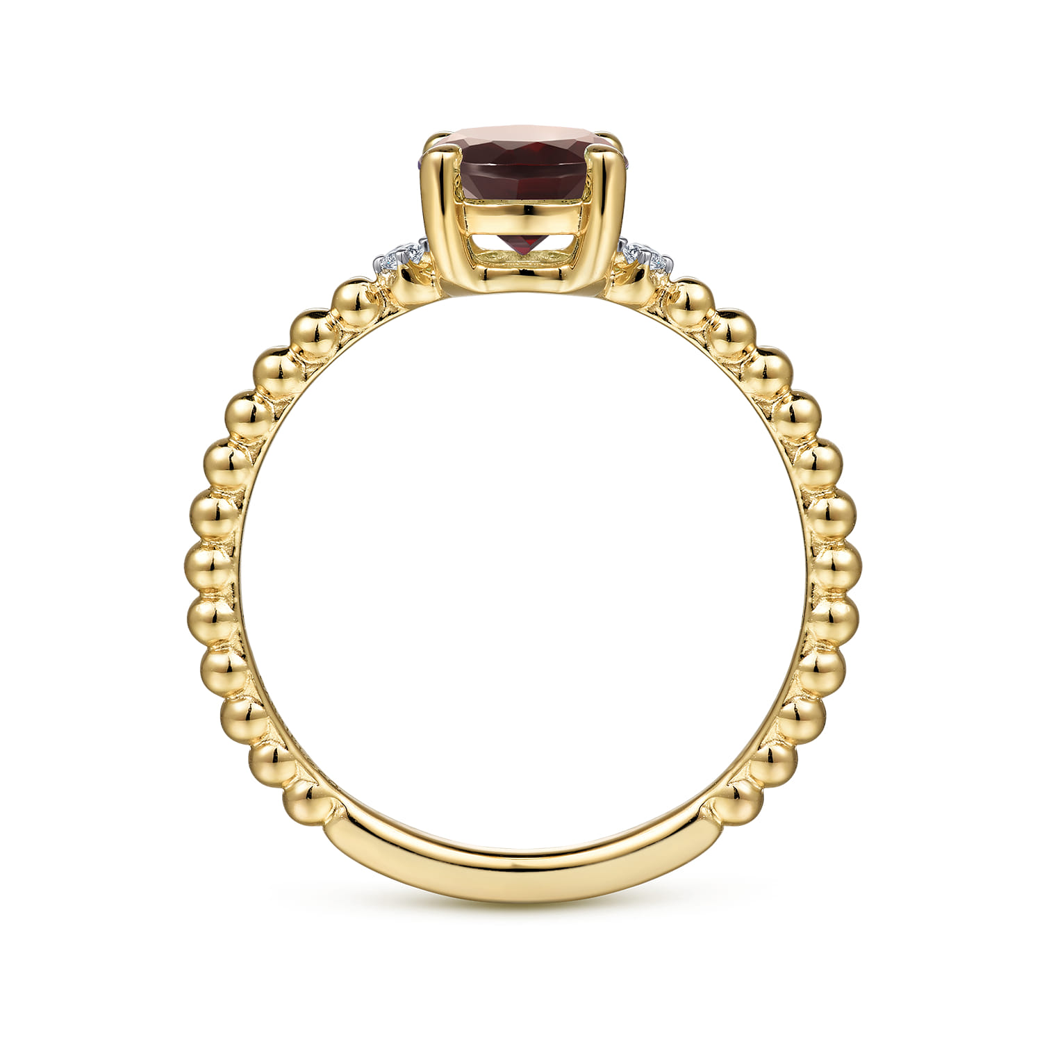 Promise Ring - 14K Yellow Gold Round Garnet and Diamond Bujukan Promise Ring - 0.02 ct - Shot 2