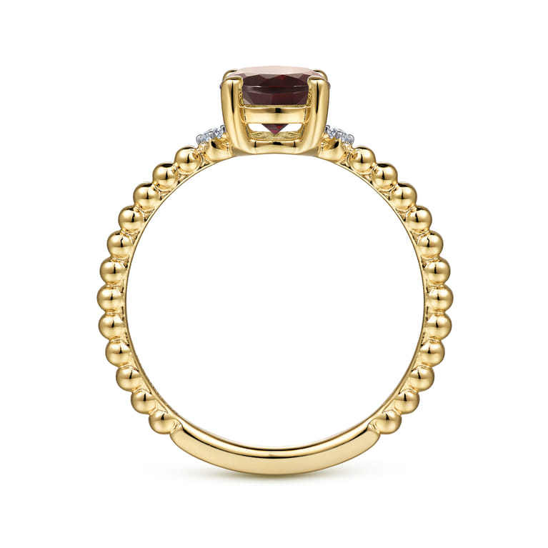 Promise Ring - 14K Yellow Gold Round Garnet and Diamond Bujukan Promise Ring - 0.02 ct - Shot 2