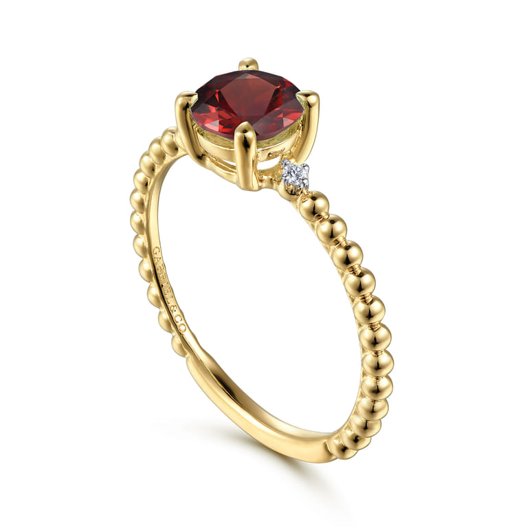 Promise Ring - 14K Yellow Gold Round Garnet and Diamond Bujukan Promise Ring - 0.02 ct - Shot 3