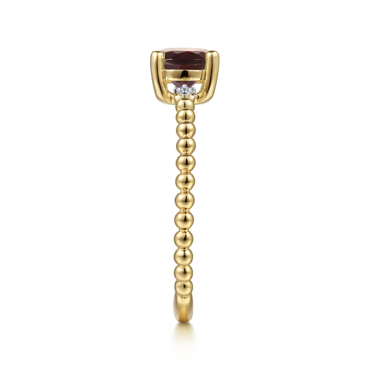 Promise Ring - 14K Yellow Gold Round Garnet and Diamond Bujukan Promise Ring - 0.02 ct - Shot 4