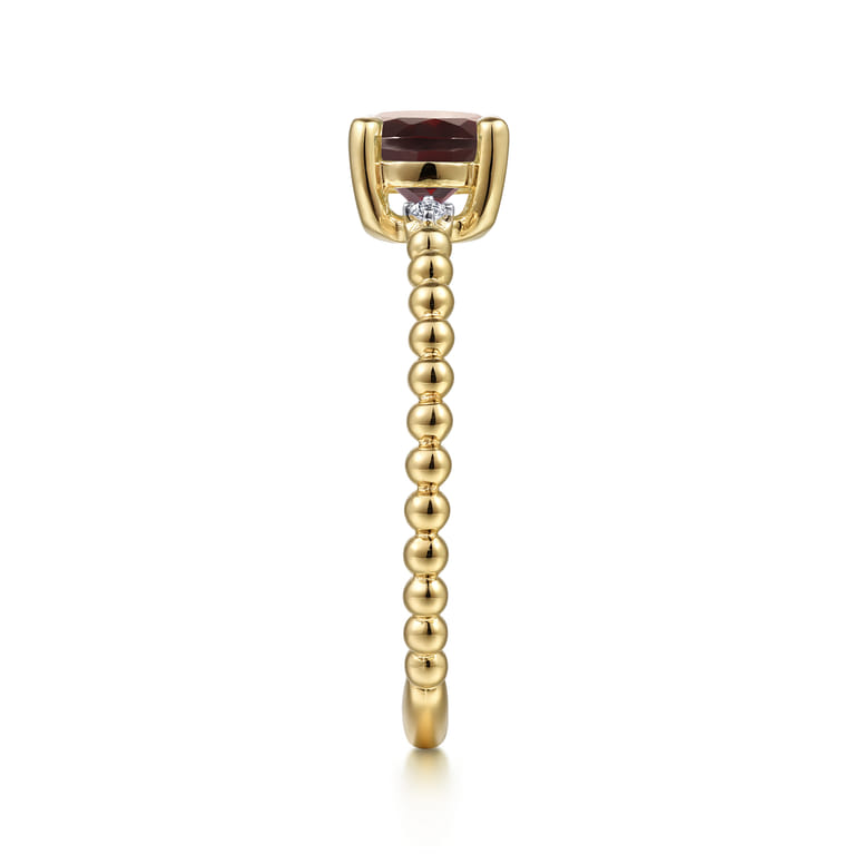 Promise Ring - 14K Yellow Gold Round Garnet and Diamond Bujukan Promise Ring - 0.02 ct - Shot 4