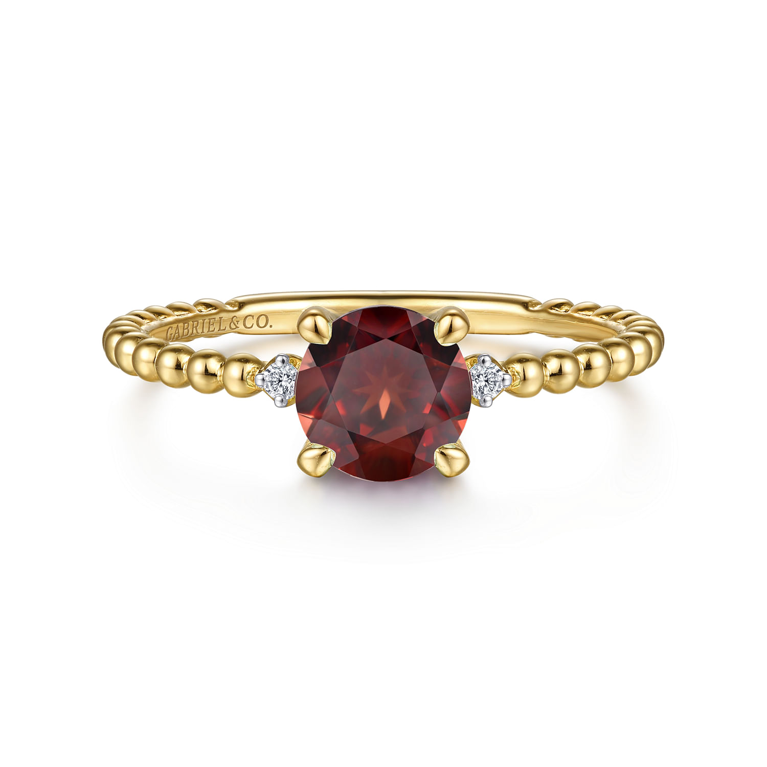 Promise Ring - 14K Yellow Gold Round Garnet and Diamond Bujukan Ring