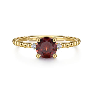Promise Ring - 14K Yellow Gold Round Garnet and Diamond Bujukan Ring