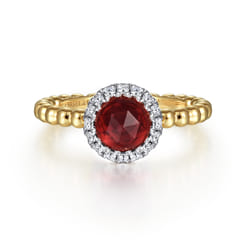 Promise Ring - 14K Yellow Gold Round Garnet with Diamond Halo Bujukan Promise Ring