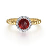 Promise Ring - 14K Yellow Gold Round Garnet with Diamond Halo Bujukan Promise Ring - 0.16 ct