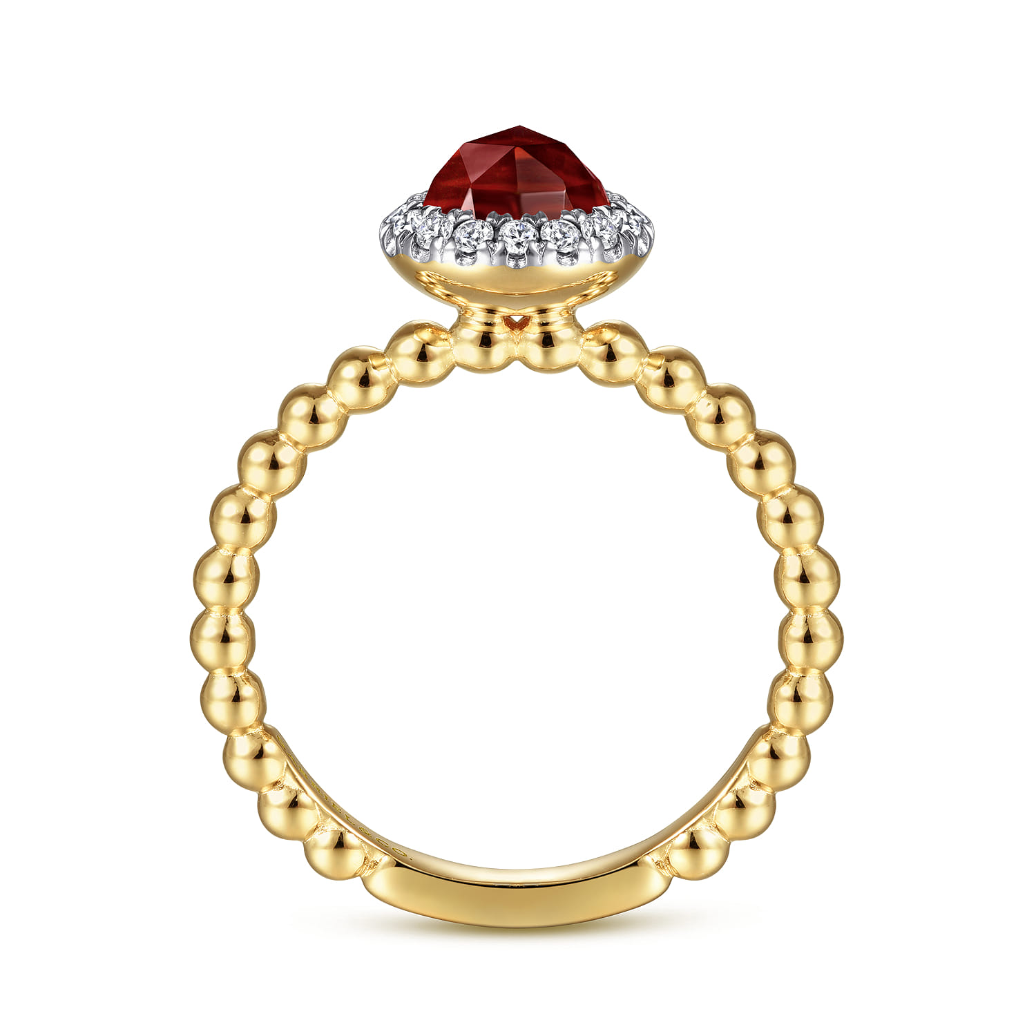 Promise Ring - 14K Yellow Gold Round Garnet with Diamond Halo Bujukan Promise Ring - 0.16 ct - Shot 2