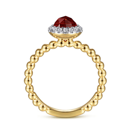 Promise Ring - 14K Yellow Gold Round Garnet with Diamond Halo Bujukan Promise Ring
