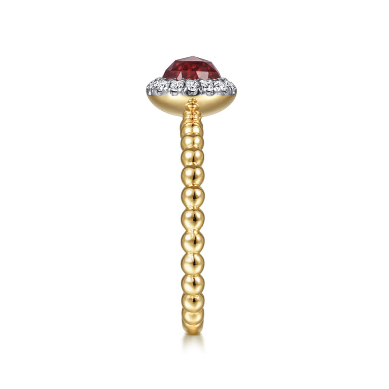 Promise Ring - 14K Yellow Gold Round Garnet with Diamond Halo Bujukan Promise Ring - 0.16 ct - Shot 4
